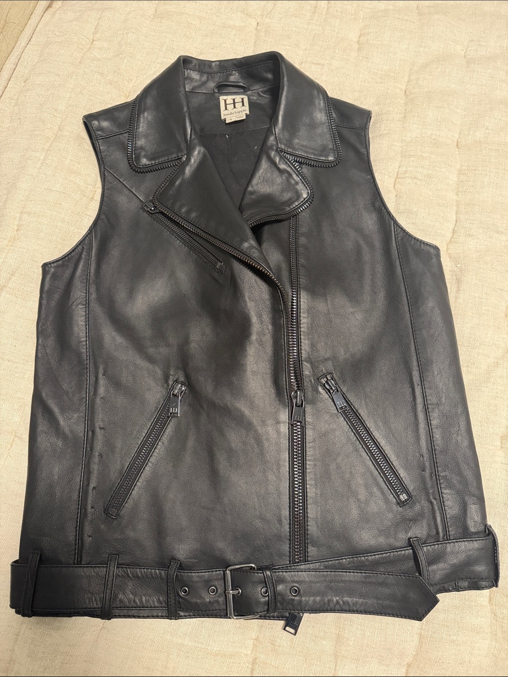 HH Haute Hippie Black Leather Biker Vest